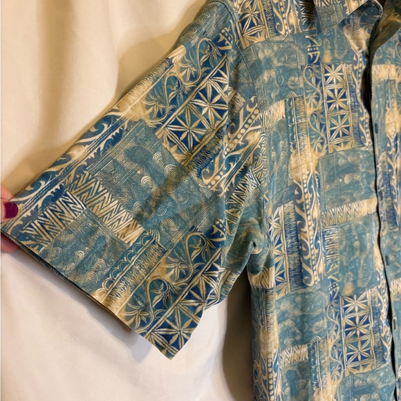 Weekenders L Men's Short Sleeve Silk Cotton Blend Hawaiian Tribal Pattern - Picture 4 of 8